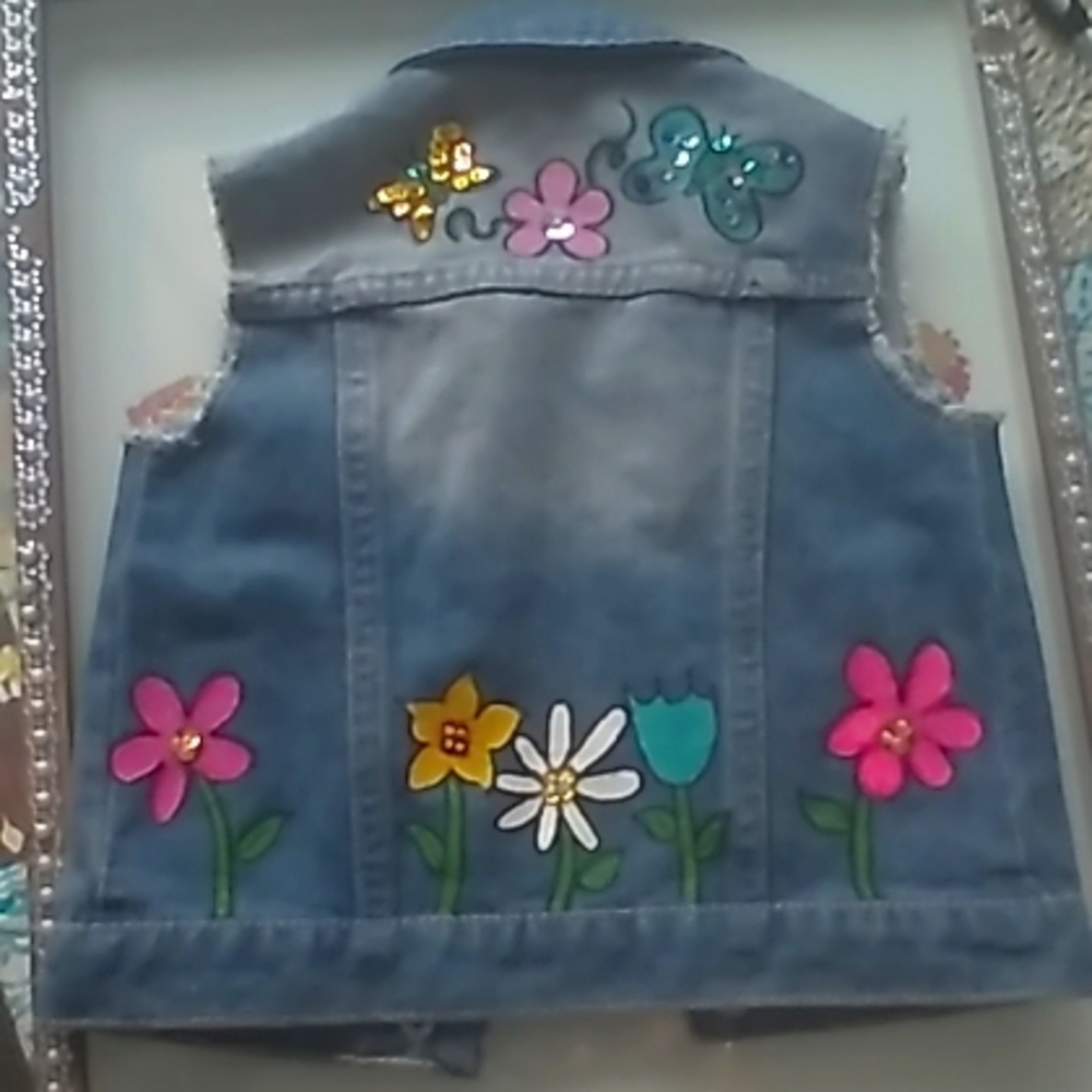 Hand painted denim vest 4t.
